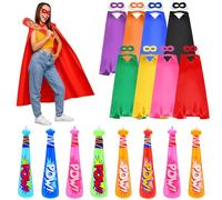Lunmon Lot de 16 capes de héros avec masques et battes de baseball gonflables de 43,2 cm pour Halloween, fête d'anniversaire, carnaval, cadeaux de carnaval (8 couleurs)