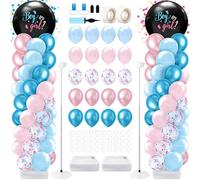 Lunmon Lot de 2 colonnes de ballons pour révélation du sexe - Jumbo - Ballons noirs pour bébé garçon ou fille avec confettis en forme de cœur - Kit de guirlande d'arche rose et bleu pour fête