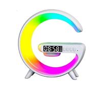 LUNO Welfare Lampe Veilleuse Multifonction Blanc Réveil Digital, Chargeur Sans Fil 15W, Bluetooth 5.0, LED RVB, Son Stéréo | Ambiance & Technologie Haute Définition