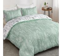 Lunoroey Botanical Plants and Flowers Duvet Cover Set Single Reversible Green White Bedding Set for All Seasons,Soft and Easy Care