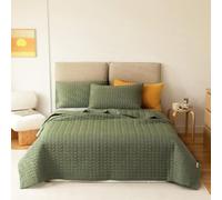 Lunoroey Couvre-lit matelassé en microfibre douce et légère pour toutes les saisons - Vert - Pour lit double (1 couette, 2 taies d'oreiller)