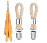 Lunpog Lot de 2 pinces à serviettes avec passants, pince à serviettes, crochets pour serviettes, torchons, pinces en corde de coton et fer, beige, rustique
