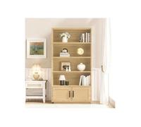 LUNSY Bibliothèque - Meuble Étagère à 5 Niveaux - 2 portes en rotin - Rangement Ouvert - 80x30x150 cm - Bois naturel