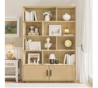 LUNSY Bibliothèque - Meuble Étagère à 5 Niveaux - 2 portes - Rangement Ouvert - 110x30x160 cm - bois clair