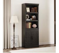 LUNSY Bibliothèque - Meuble Étagère à 5 Niveaux 2 portes - Rangement Ouvert - 62x33x174,5 cm - Noir