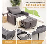 LUNSY - Canape Convertible - Canapé Lit 1 Place - 3 en 1 - Fauteuil - Chaise Longue - Coussin - Réglable - Roues - Gris foncé
