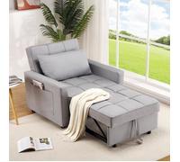 LUNSY - Canape Convertible - Canapé Lit 1 Place - 3 en 1 - Fauteuil - Chaise Longue - Coussin - Réglable - Roues - Gris clair