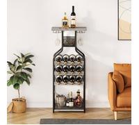 LUNSY - Meuble de Bar à Vin - Caisson à vin Industriel - Porte-Bouteilles et Porte-Verres - 48x27x112 cm - Gris