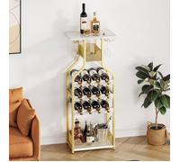 LUNSY - Meuble de Bar à Vin - Caisson à vin Industriel - Porte-Bouteilles et Porte-Verres - 48x27x112 cm - Or