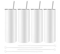 Luntfeiy Lot de 4 tasses à sublimation fines et droites, en acier inoxydable, avec couvercle et paille