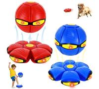 lunule Lot De 2 Ballons Sauteurs Magiques LED,Jouet Transformable 2-en-1 Soucoupe Volante Et Balle,Jouet Interactif pour Enfants Et Chiens,Jeu IntéRieur ExtéRieur,Rouge et Bleu