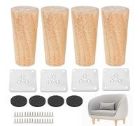 Lunyloer 4 Pcs Pieds De Meuble Bois, 10 cm Pieds Coniques avec Vis, Pieds De Table en Bois de Chêne Naturel Rond pour Table Basse, Armoire, Commode, Chaise, Lit, Bureau, Sommier, avec Accessoires