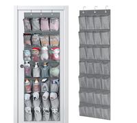 Lunyloer Rangement à chaussures au-dessus de la porte, 28 grandes poches en maille à suspendre, 2 crochets pour ranger des chaussures et des gadgets (gris)
