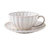LUNYY 2 pièces/Ensemble Style rétro 220ml Tasses à café en céramique + Plateau Ensemble Tasse à Eau en Forme de pétale Tasse Four Changement glaçure processus de soulagement