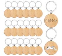 Lunza 40 Pièces Porte-Clés en Bois Vierge, 4cm Porte Clef Personnalisable, Épaisseur 0,7cm, Porte-Clés Ronds, Porte ois Vierges, pour DIY Sculpture, Peinture, Décoration, Cadeaux