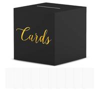 Lunza Urne Carton Merci Noire 22 x 22 x 22cm avec Fente et 10 Cartes Vierges Elégant et Installation Facile Idéale pour Mariage, Fête d’Anniversaire Graduation Baptême Douche de Bébé Reuion Reception