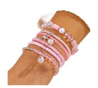 LuoAXINN Bracelets de plage 5 pièces/ensemble Boho rose perle perlée Bracelets for femme été océan plage étoile de mer coquille multicouche Bracelet ensemble bijoux(Color 3)