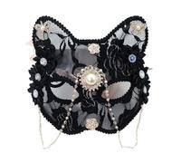 LuoAXINN Masque de mascarade en dentelle avec perles de chat et papillon, accessoires de Costume à la mode for dames et filles pour hommes et femmes couples(Black)