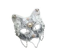 LuoAXINN Masque de mascarade en dentelle avec perles de chat et papillon, accessoires de Costume à la mode for dames et filles pour hommes et femmes couples(WHITE)