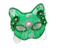 LuoAXINN Masque de mascarade en dentelle avec perles de chat et papillon, accessoires de Costume à la mode for dames et filles pour hommes et femmes couples(Green)