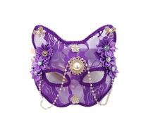 LuoAXINN Masque de mascarade en dentelle avec perles de chat et papillon, accessoires de Costume à la mode for dames et filles pour hommes et femmes couples(PURPLE)