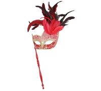 LuoAXINN Masques de fête Masque de boule de maquillage de plumes avec masque de mascarade de fête de performance de bâton pour hommes et femmes couples(Red)