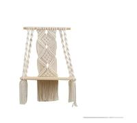 LuoAXINN Porte-revues en macramé Macramé d’étagère flottante en bois | Planche suspendue murale en corde tissée, balançoire, support de stockage de plantes, livre de maison, décoration