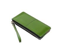 LuoAXINN Portefeuille en cuir ciré à l'huile for femme, pochette zippée, sac à main multifonction for téléphone pour les achats liés aux voyages(Green)