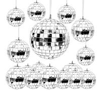 Luobannm 24 Boules Disco à Suspendre en Miroir, Décorations Disco en Verre, Décorations Disco Argentées, Ornement de Boule Disco avec Corde