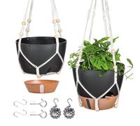 Luobannm Lot de 2 Pots de Fleurs Suspendus de 25,4 cm pour Plantes D'Intérieur, avec Arrosage Automatique et Trou de Drainage, Noir