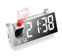 Luobannm Réveil de Projection avec Écran LED HD, Horloge de Projection Intelligente pour Chambre à Coucher, Horloge Numérique Rotative à 180 Degrés, Projecteur A