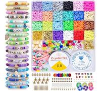 LUOBITO Perles pour Bracelet, 4800 pièces Kit Perles Plates pour Bracelet, 6 mm Perles pour Bijoux, Perles Heishi Argile, Kit Bracelet DIY Perles de Lettres Chiffres pour Enfant Adulte