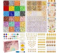 LUOBITO Perles Pour Bracelet 6000 Pièce Perles Heishi 6mm, 24 Couleurs Perle Plate Pour Bracelet, 2 Boîtes Kit Bracelet Perle avec Lettres Chiffres, Kit Perles pour Bijoux DIY Enfant Adulte