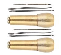 Luocute 2 Set Copper Sewing Awl Tool for Leather Shoe Repair Craft | Kit de couture conique, aiguilles interchangeables, rondes courbées droites, réparation de sacs en toile, poignée ergonomique