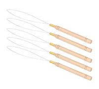 Luocute 5PCS Crochet Loop Aiguille Outil avec Manche en Hêtre | Kit de crochets pour tirer les cheveux, poignée antidérapante, boucle métallique Flexible, pointe de verrouillage sûre,