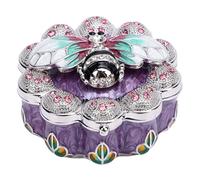 Luocute Boîte de Rangement de Bijoux, Organisateur de Bibelots en Métal en Alliage de Zinc avec Strass et Décor D'abeille pour Boucles D'oreilles, Bagues, Colliers, Décoration de (PURPLE)