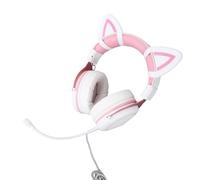 Luocute Casque de Jeu, Casque Filaire PC RVB avec Réduction du Bruit Lumineux sur L'oreille avec Micro, Pilotes 50 Mm (Décor Rose Blanc avec Oreilles de Chat)