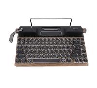 Luocute Clavier de Jeu Mécanique Rétro pour Machine à écrire, 84 Touches Rondes Punk sans Fil 2,4 G BT 5.0 Rétroéclairage RVB pour PC Portable avec Repose-Poignet Ergonomique en Cuir
