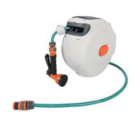 Luocute Enrouleur de Tuyau D'Arrosage Rétractable, Support Mural Robuste en ABS de 10 M avec Buse à 8 Motifs, Système de Retour Lent à Verrouillage de Toute Longueur, pour Arrosage