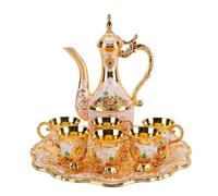 Luocute Ensemble de Cafetière Turque inspiré du Château, Luxueuse Cafetière à Vin en Alliage de Zinc et Tasses avec Plateau, Décoration D'intérieur élégante pour Salon, Salle à Manger, (Ensemble