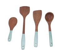 Luocute Ensemble D'ustensiles de Cuisine en Bois, Cuillère à Soupe, Louche, Spatule avec Trou de Suspension pour Mélanger, Servir, Remuer et Décorer la Cuisine (B)