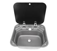 Luocute Évier RV, Lavage à Main de Cuisine en Acier Inoxydable avec Couvercle en Verre trempé pour Véhicule de Camping Boat Motorhome Remorque