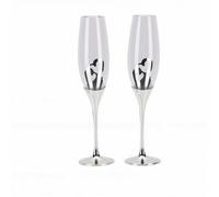 Luocute Flûtes à Champagne, 2 Pièces Design Double Coeur avec Strass, Verres à Griller de Mariage Haute Transparence pour Mariage, Fiançailles, Anniversaire, Fête du Nouvel An (SILVER)