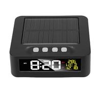 Luocute Horloge de Voiture à énergie Solaire, Horloge de Tableau de Bord LCD Numérique avec Double Alarme, Fonction Snooze, Affichage de la Température, pour Camion, Véhicule, Maison, (Black)