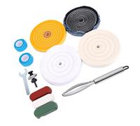 Luocute Jeu de Meules de Polissage de 6 Po avec Trou D'arbre de 1/2 Po | 4 Roues en Tissu de Coton pour le Polissage de Scène, 3 Composés, Tige de Forage de 1/4 Po pour Perceuse, Convient au