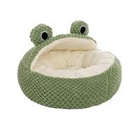 Luocute Lit pour Chat, Texture Tricotée avec Doublure en Peluche, Grotte Semi-fermée pour Chats D'intérieur, Conception de Grenouille à Fond Robuste et (S)