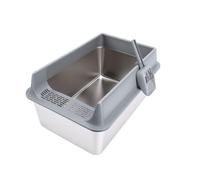 Luocute Litière en Acier Inoxydable, Bac à Litière Extra Large pour Chat avec Parois Hautes 20 Cm, Anti-Fuite D'urine, Antiadhésif, sans Odeur, Facile à Nettoyer, pour Grands Chats et