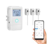 Luocute Moniteur D'énergie Intelligent à 3 Circuits, Mesure de Courant 100 A avec écran LCD, Contrôle par Application WiFi, Protection contre les Surcharges et Alarme de Température,