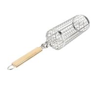 Luocute Panier de Grill Roulant, 304 Mesh en Acier Inoxydable pour Légumes Poisson de Crevettes avec Poignée en Bois, Cooking Camping Camping BBQ Accessoires