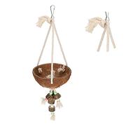 Luocute Perroquet Noix de Coco Balançoire avec Corde en Coton, 4.7in Nid | Balançoire en coquille de nid d\'oiseau, coquille de noix de coco naturelle, perle colorée pour perroquets, jouet de cage